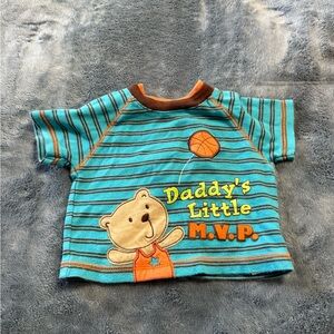 Okie Dokie Teal Striped Bear Tee
